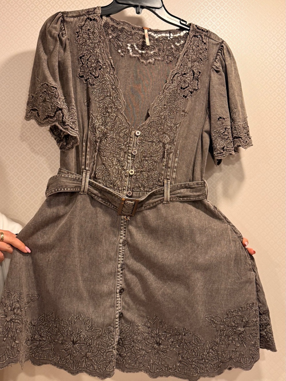 Free People Florian Mini Dress Brown Lace Trim Size M - Picture 13 of 14